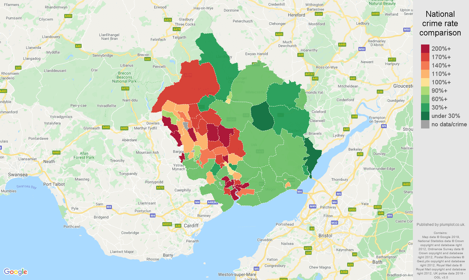 Newport other crime rate comparison map