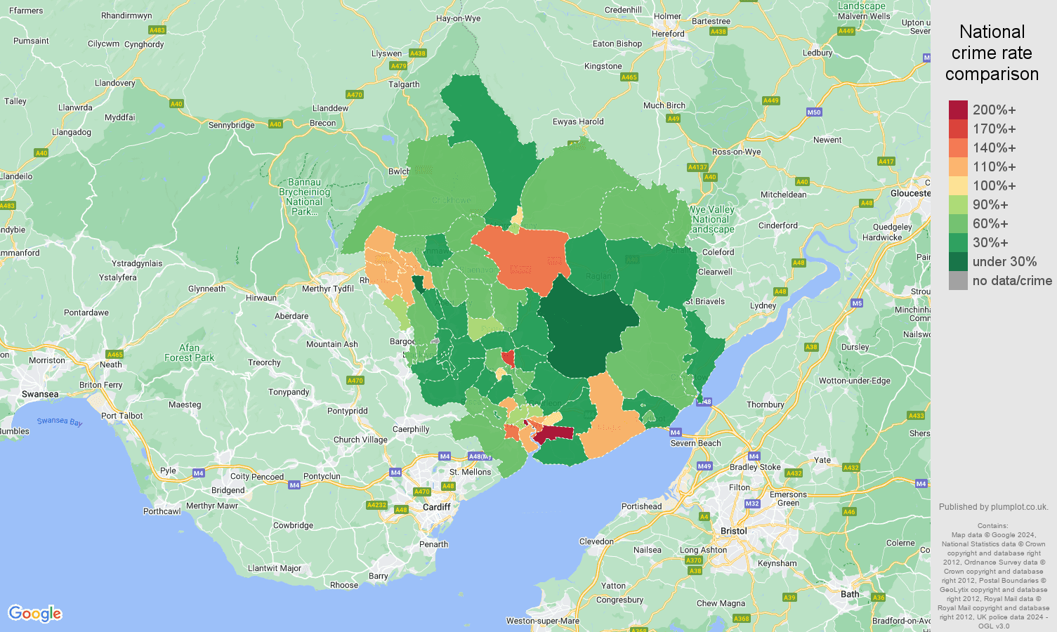 Newport other theft crime rate comparison map