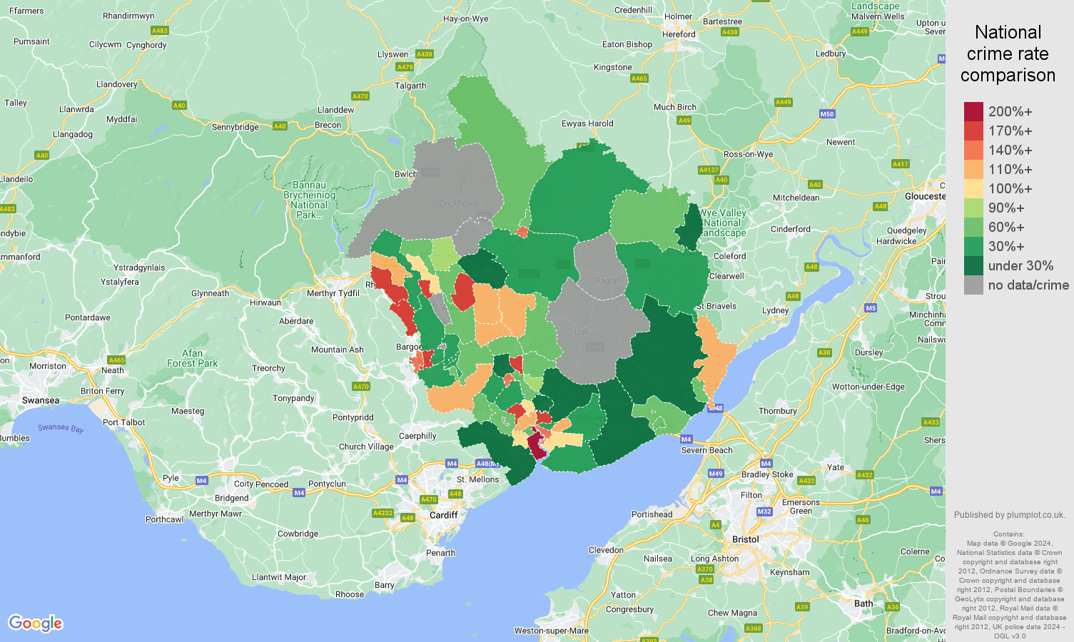 Newport possession of weapons crime rate comparison map