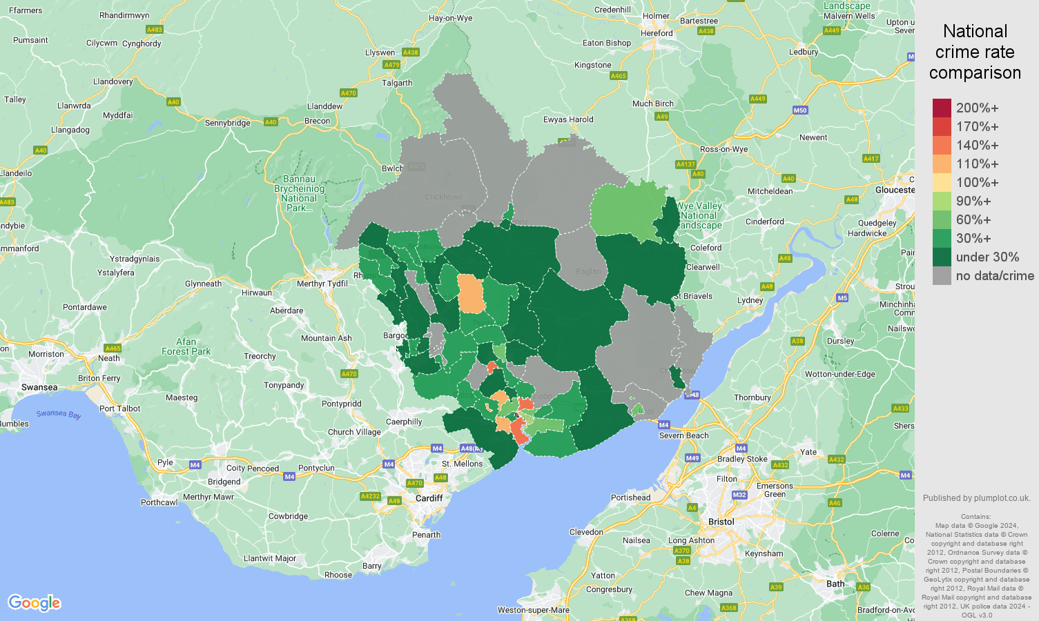 Newport robbery crime rate comparison map