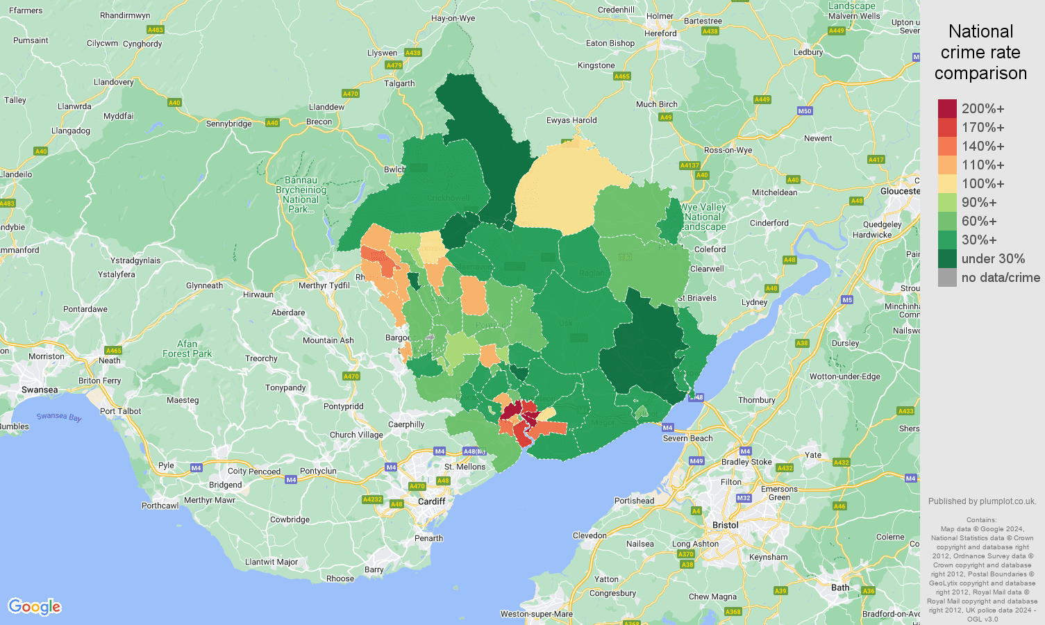 Newport vehicle crime rate comparison map
