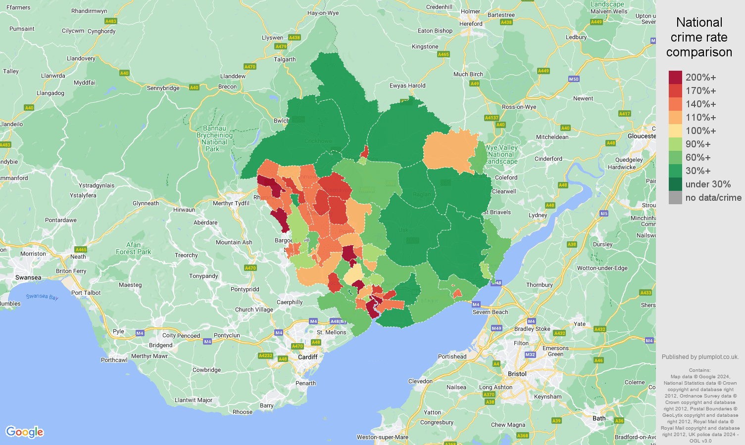 Newport violent crime rate comparison map