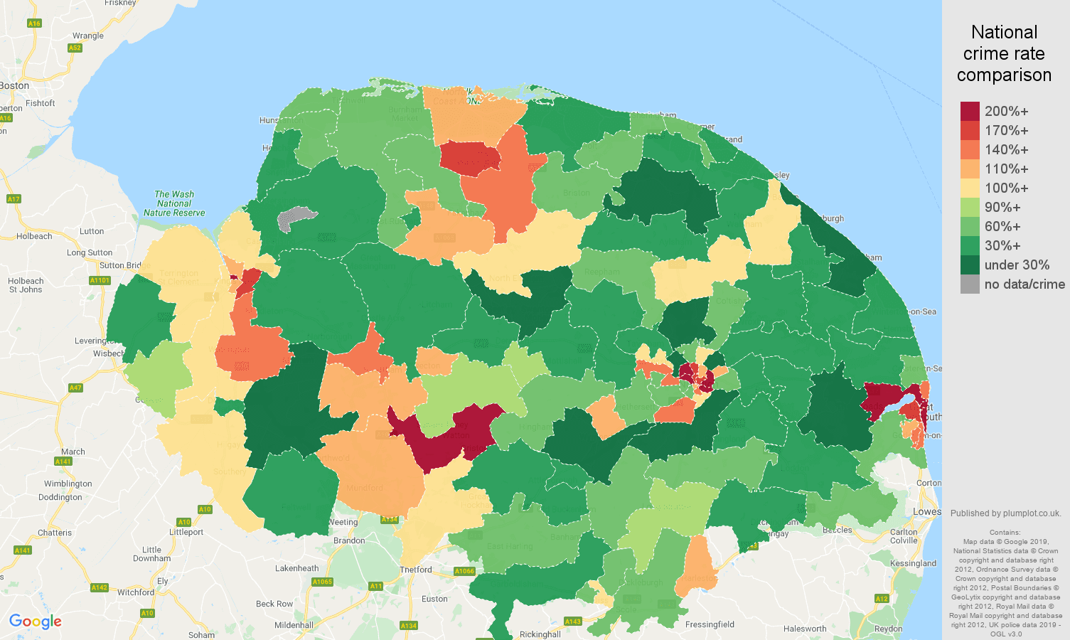 Norfolk other crime rate comparison map