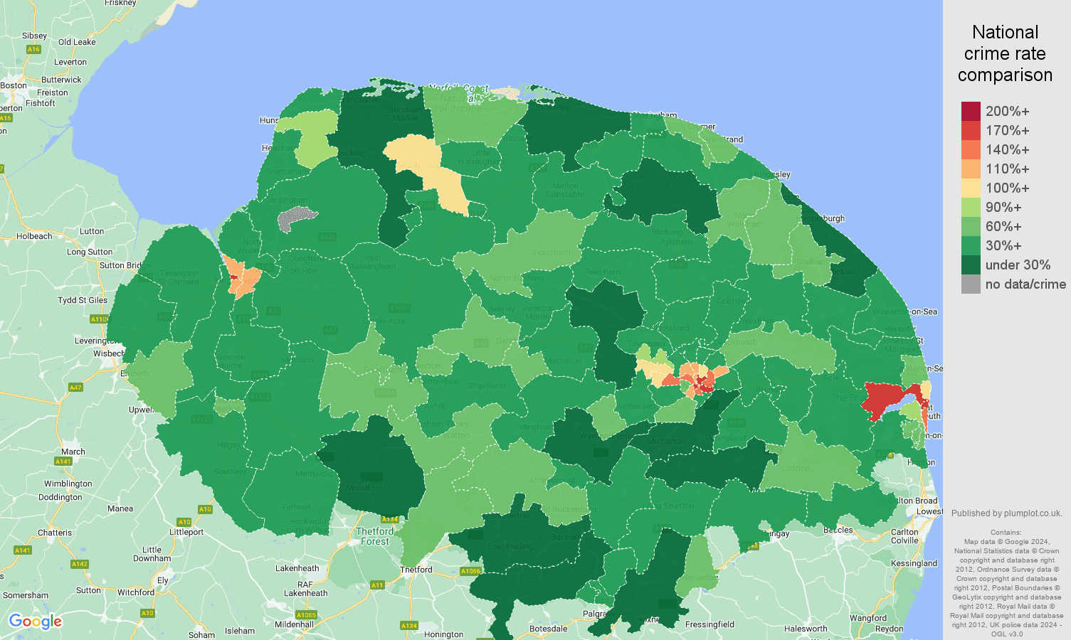 Norfolk public order crime rate comparison map