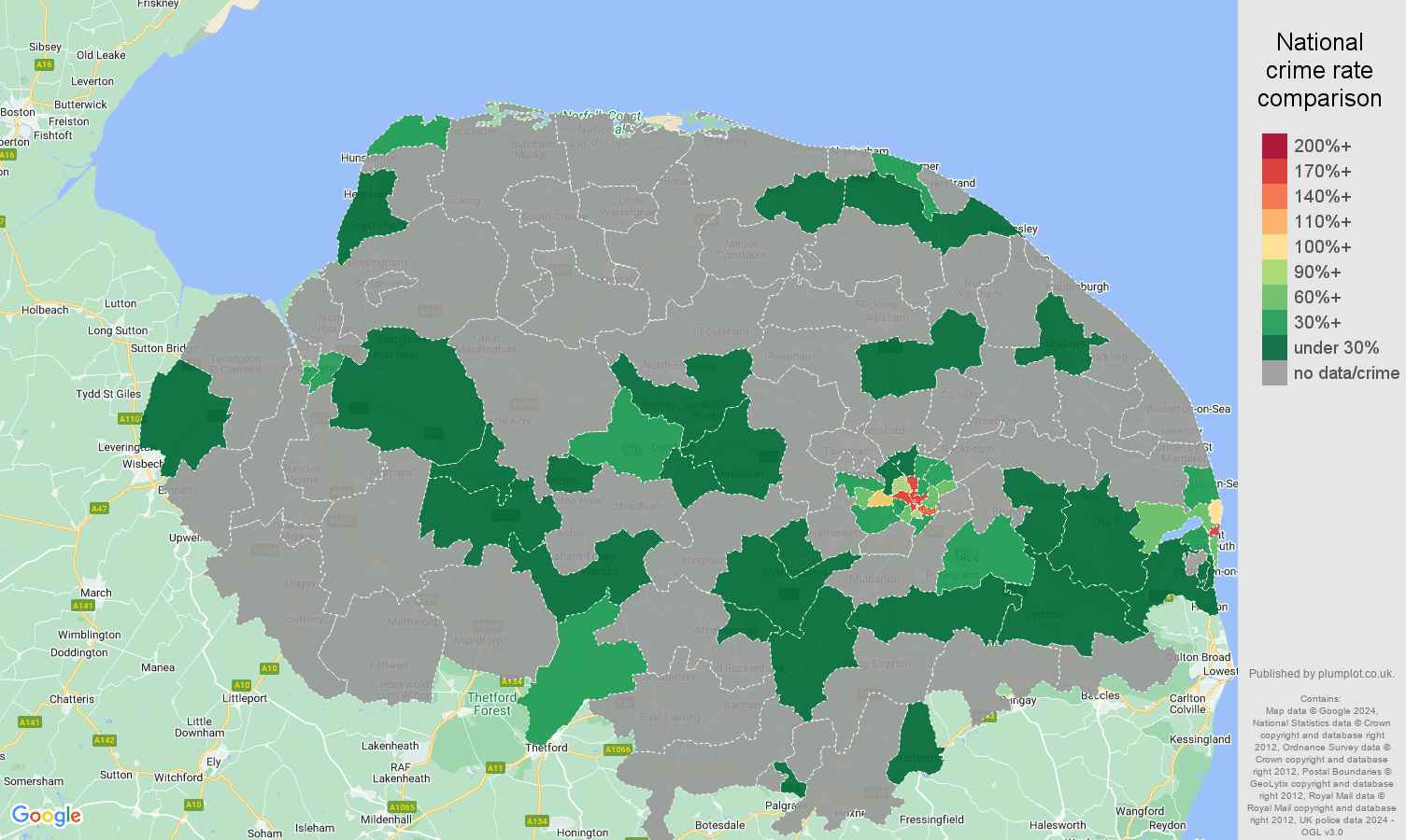 Norfolk robbery crime rate comparison map