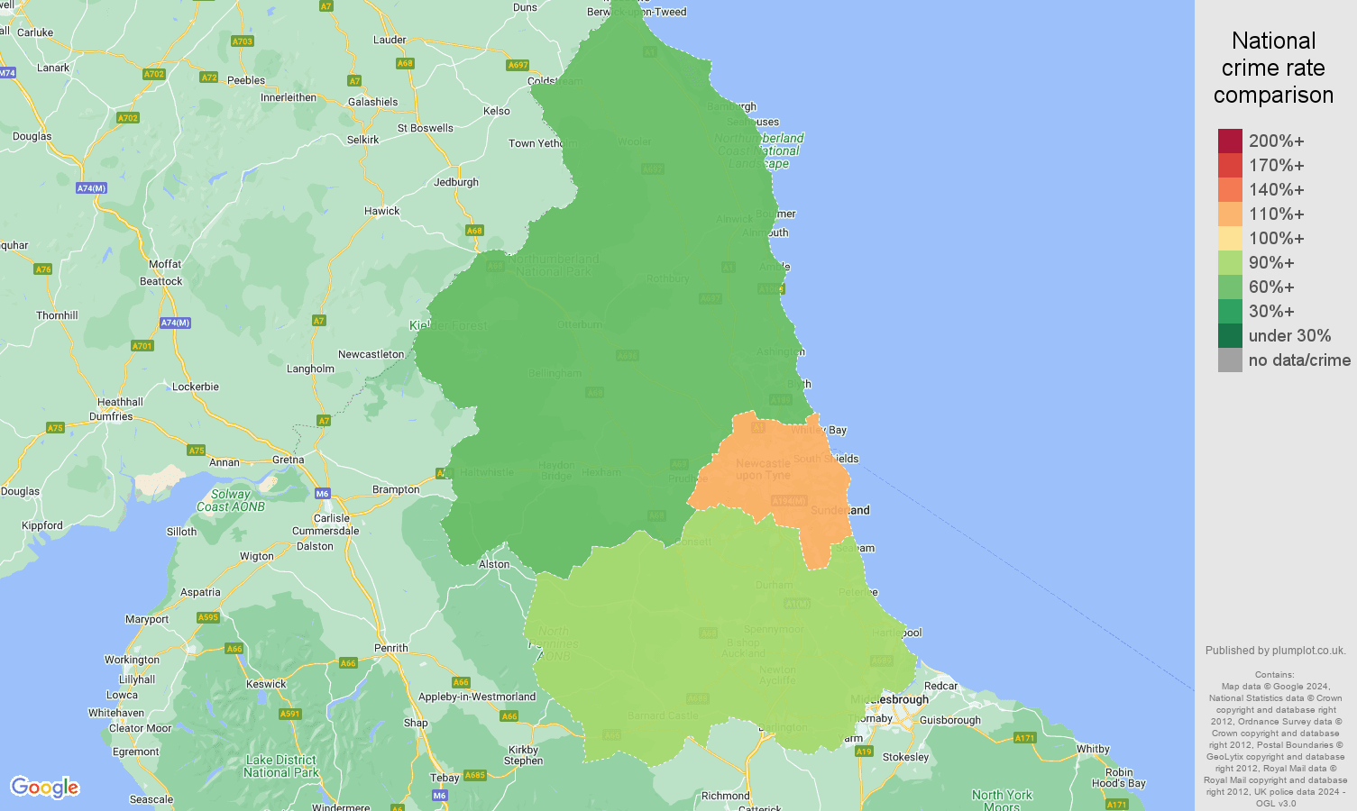 North East other theft crime rate comparison map
