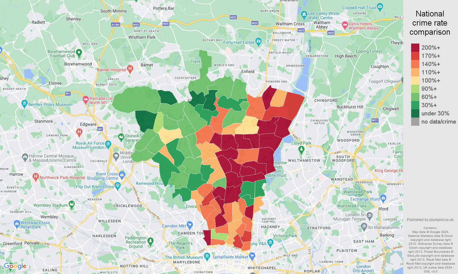 North London drugs crime rate comparison map