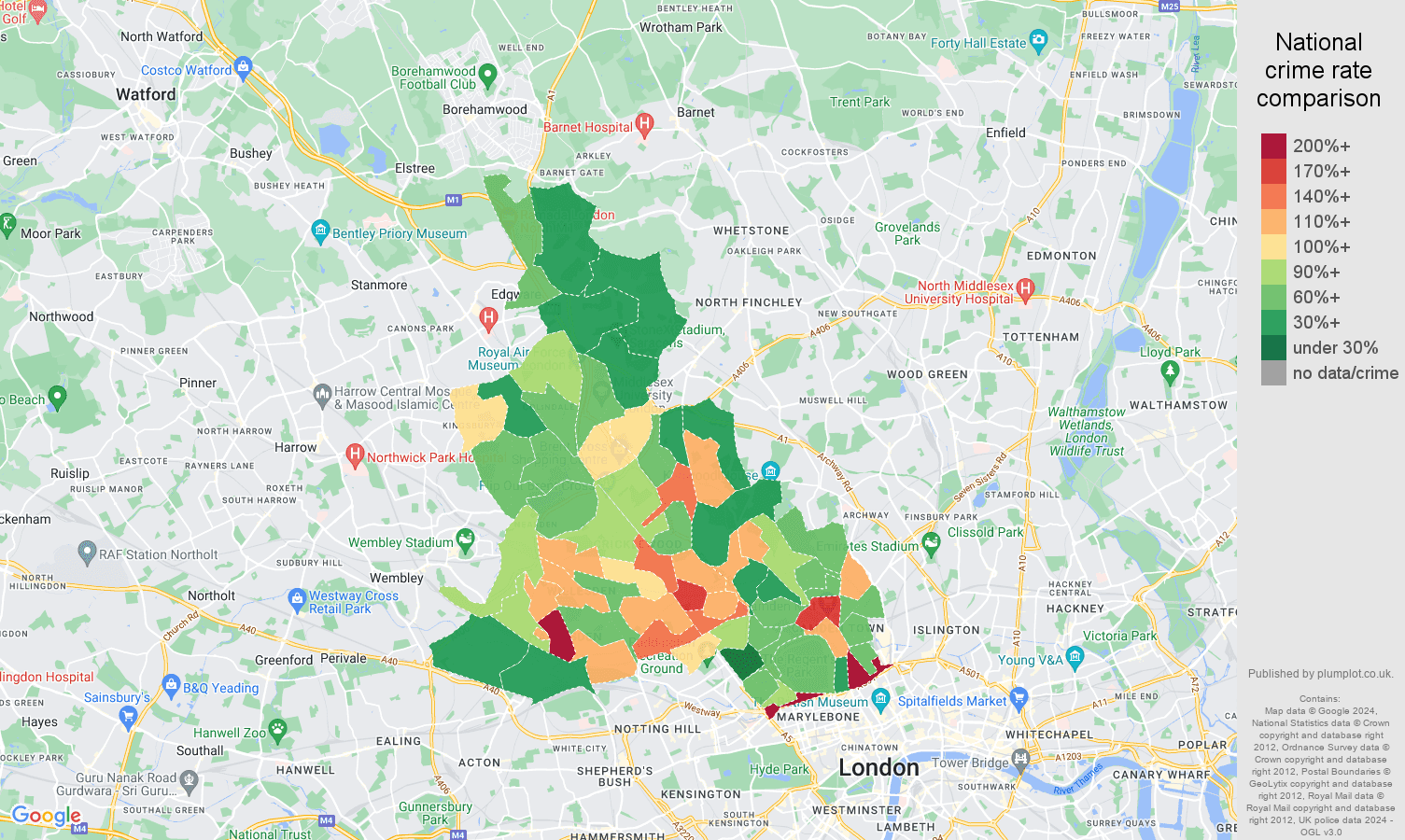 North West London public order crime rate comparison map