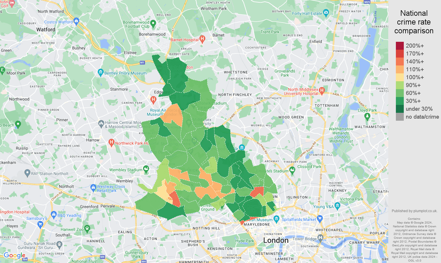 North West London violent crime rate comparison map