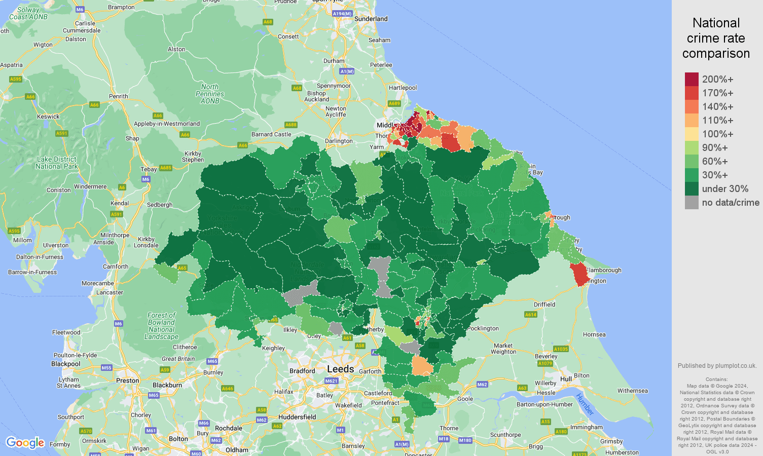 North Yorkshire public order crime rate comparison map