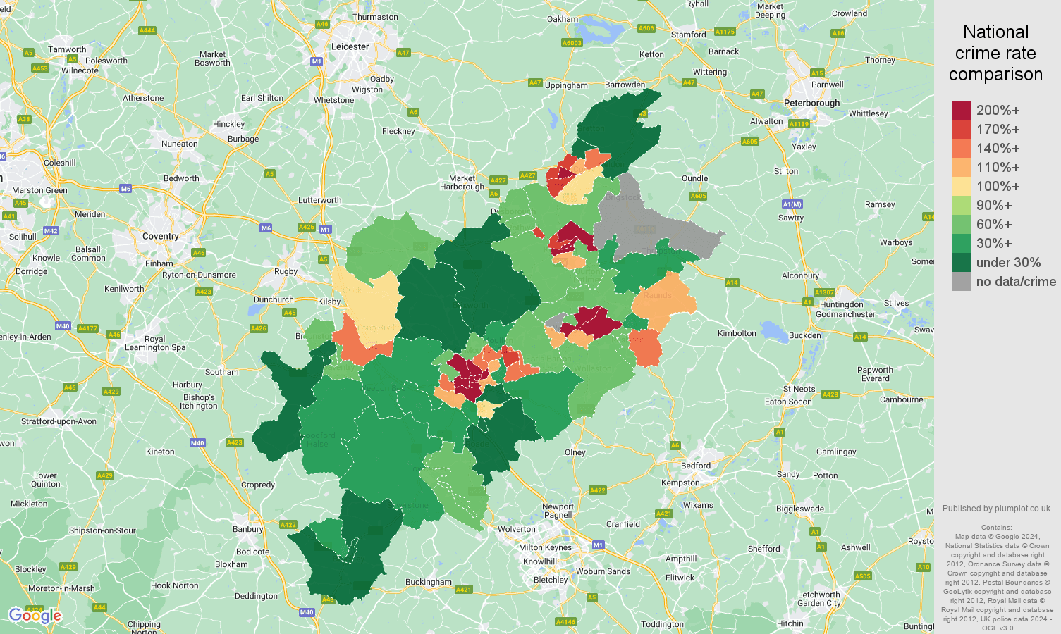 Northampton drugs crime rate comparison map