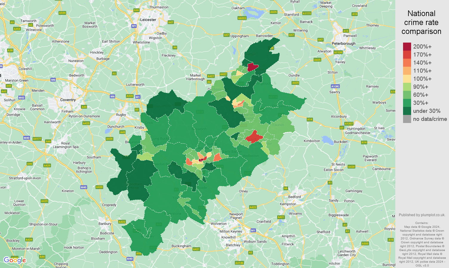 Northampton public order crime rate comparison map