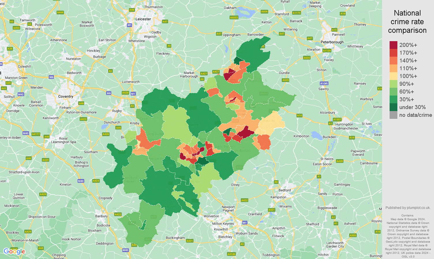 Northampton violent crime rate comparison map