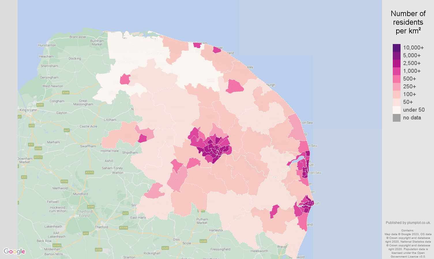 Norwich population stats in maps and graphs.