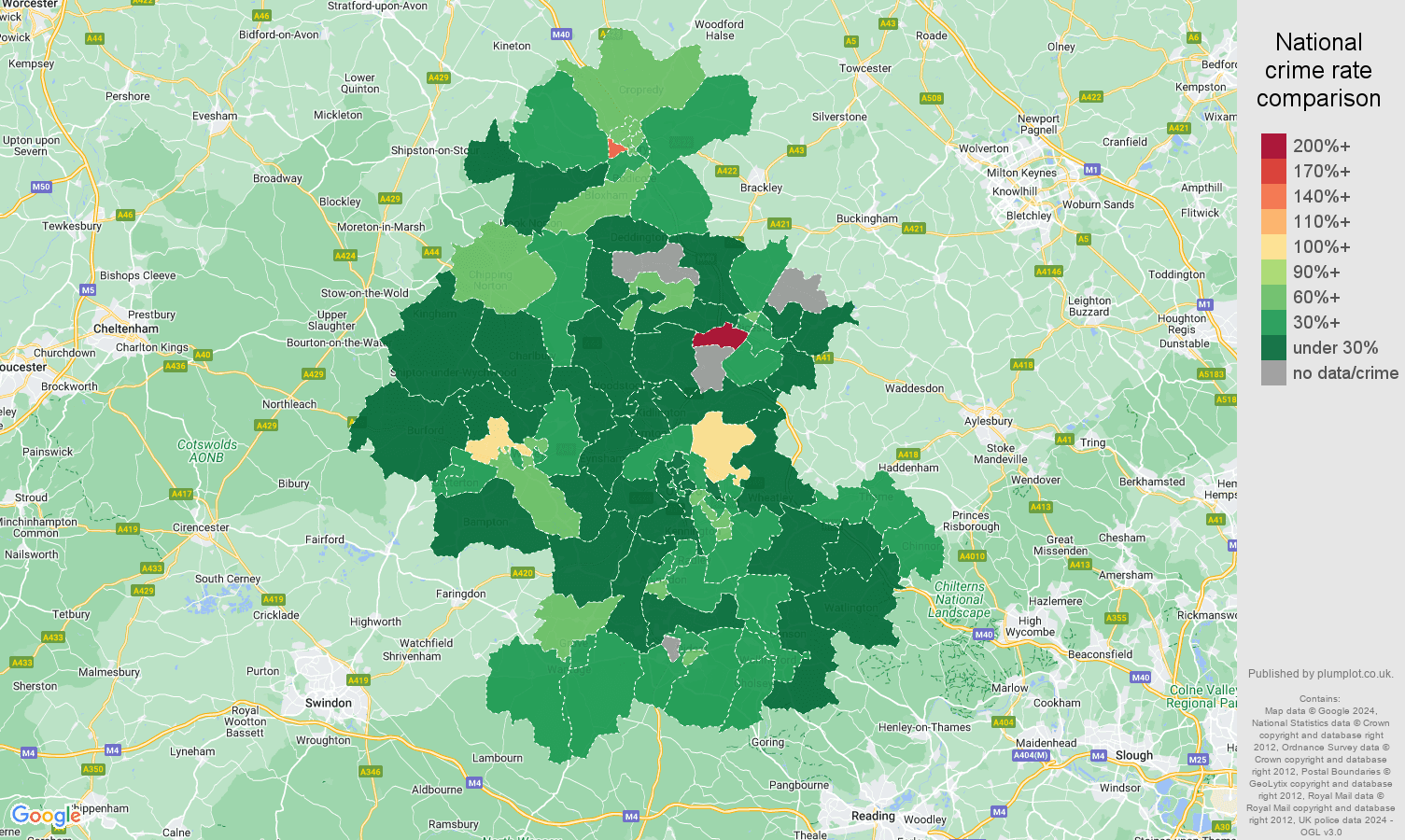 Oxford antisocial behaviour crime rate comparison map