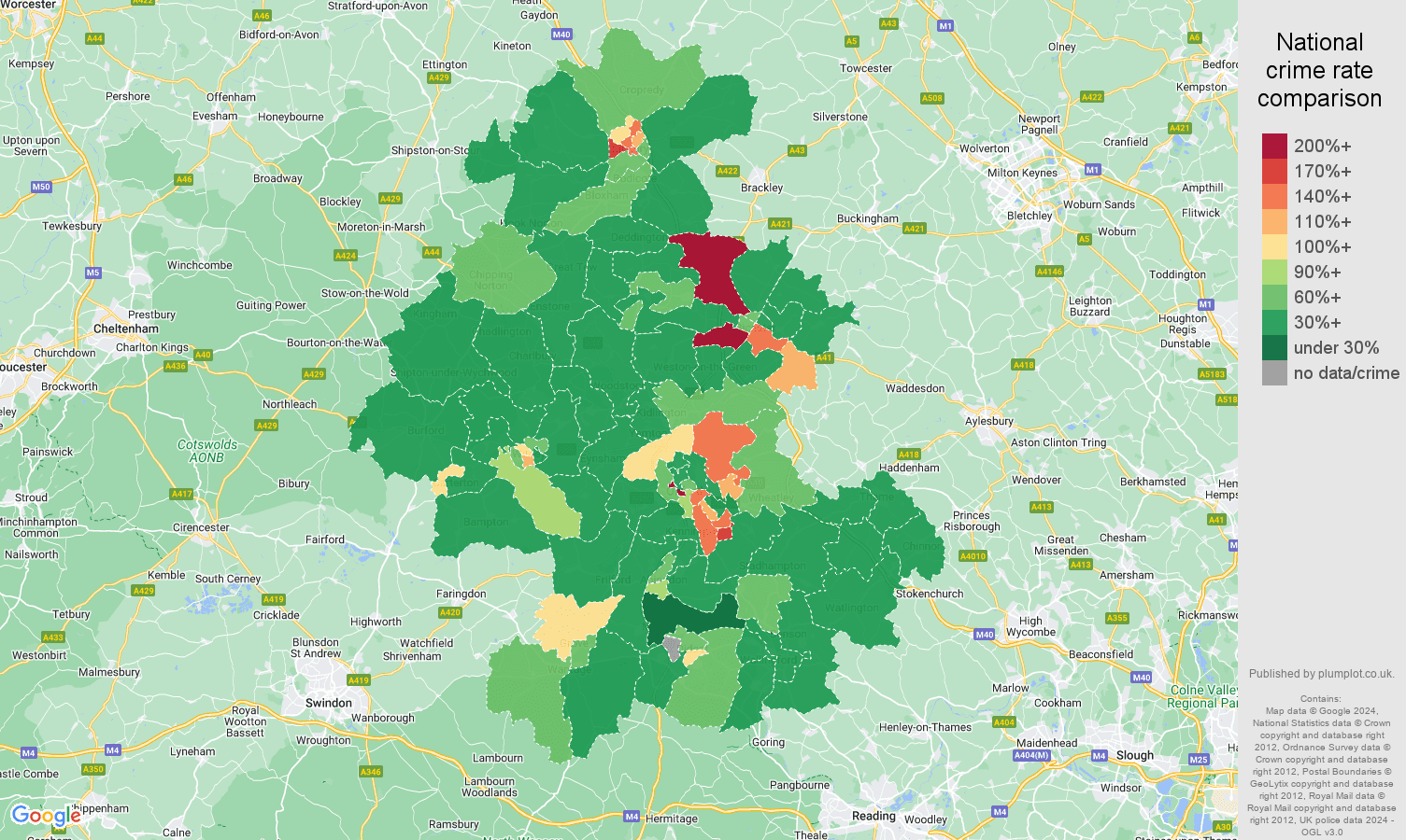 Oxford crime rate comparison map