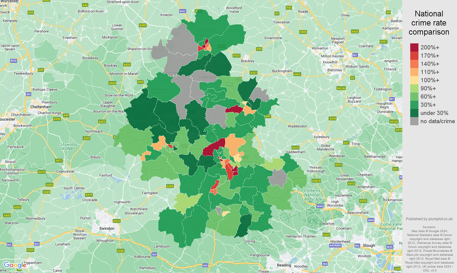 Oxford drugs crime rate comparison map