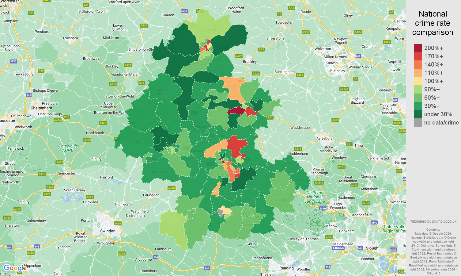 Oxford public order crime rate comparison map