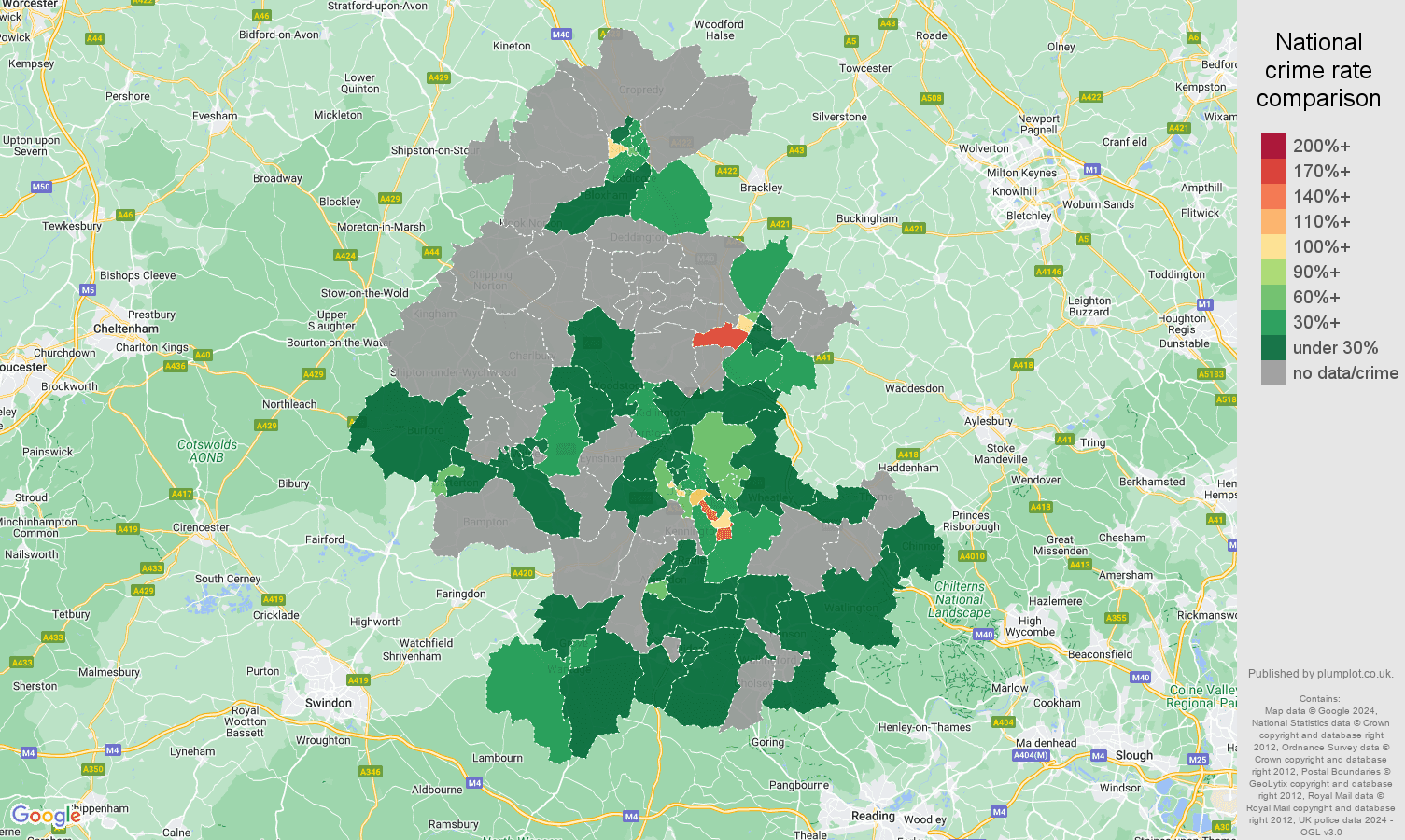 Oxford robbery crime rate comparison map