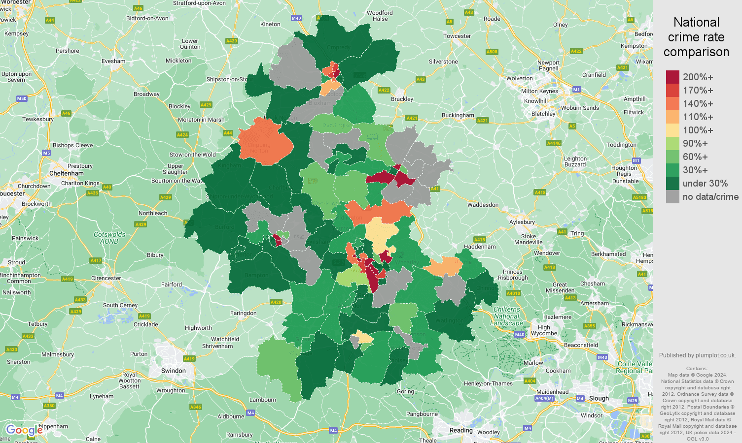 Oxford shoplifting crime rate comparison map