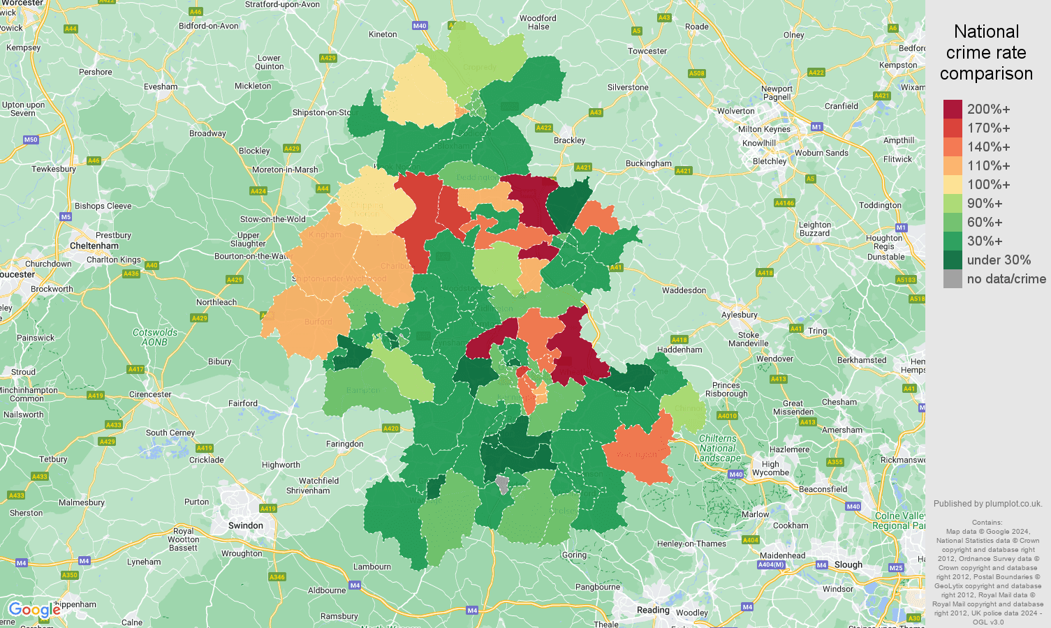 Oxford vehicle crime rate comparison map
