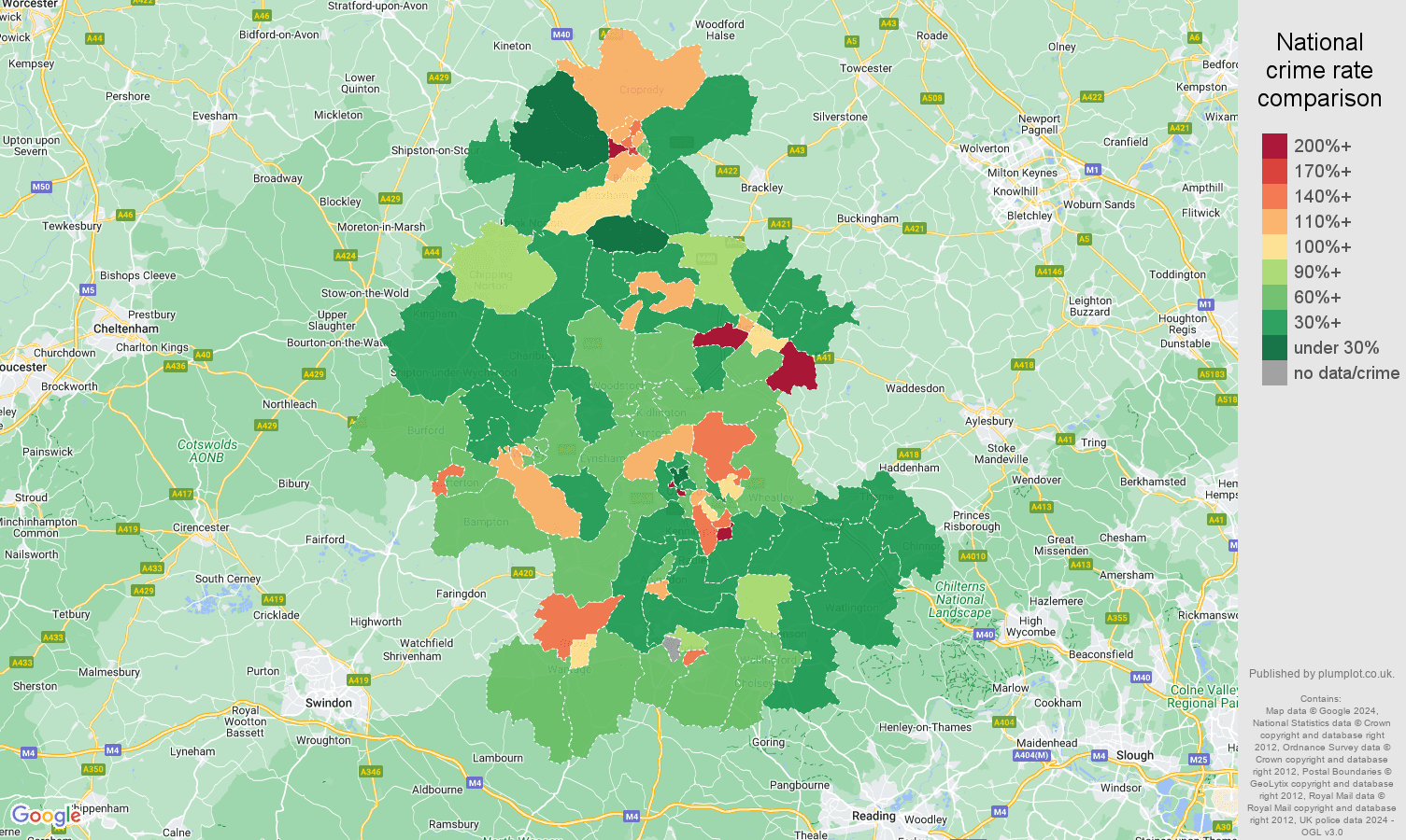 Oxford violent crime rate comparison map