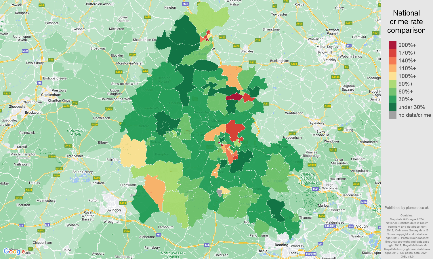 Oxfordshire public order crime rate comparison map
