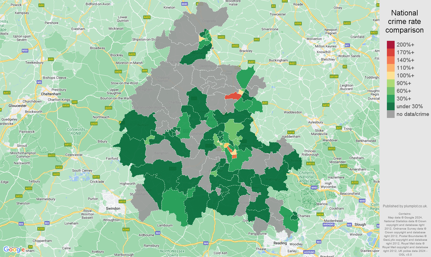 Oxfordshire robbery crime rate comparison map