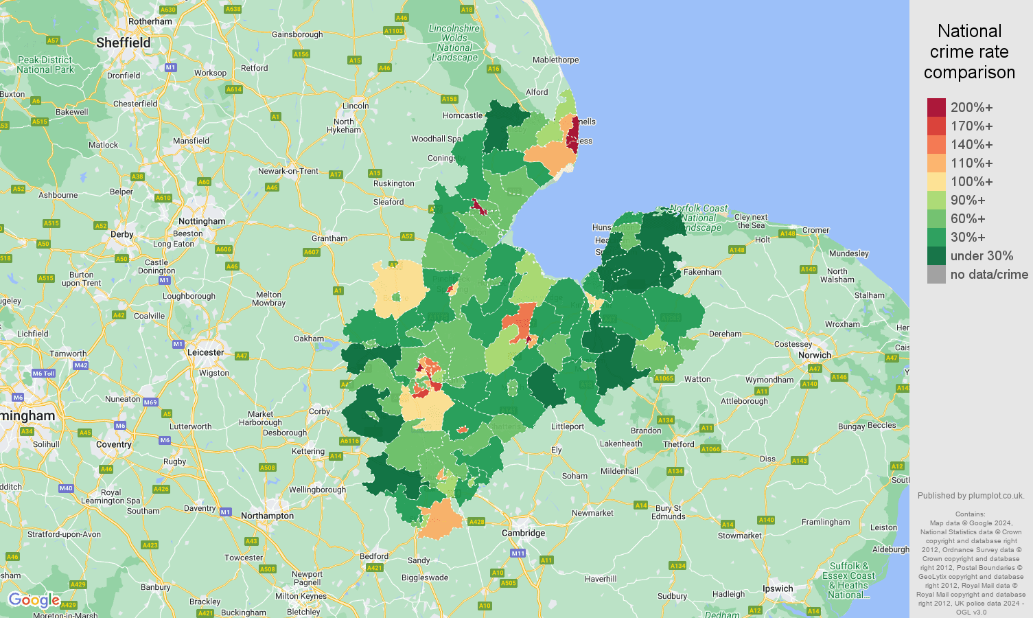 Peterborough antisocial behaviour crime rate comparison map