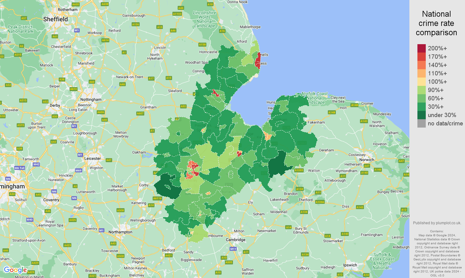 Peterborough crime rate comparison map