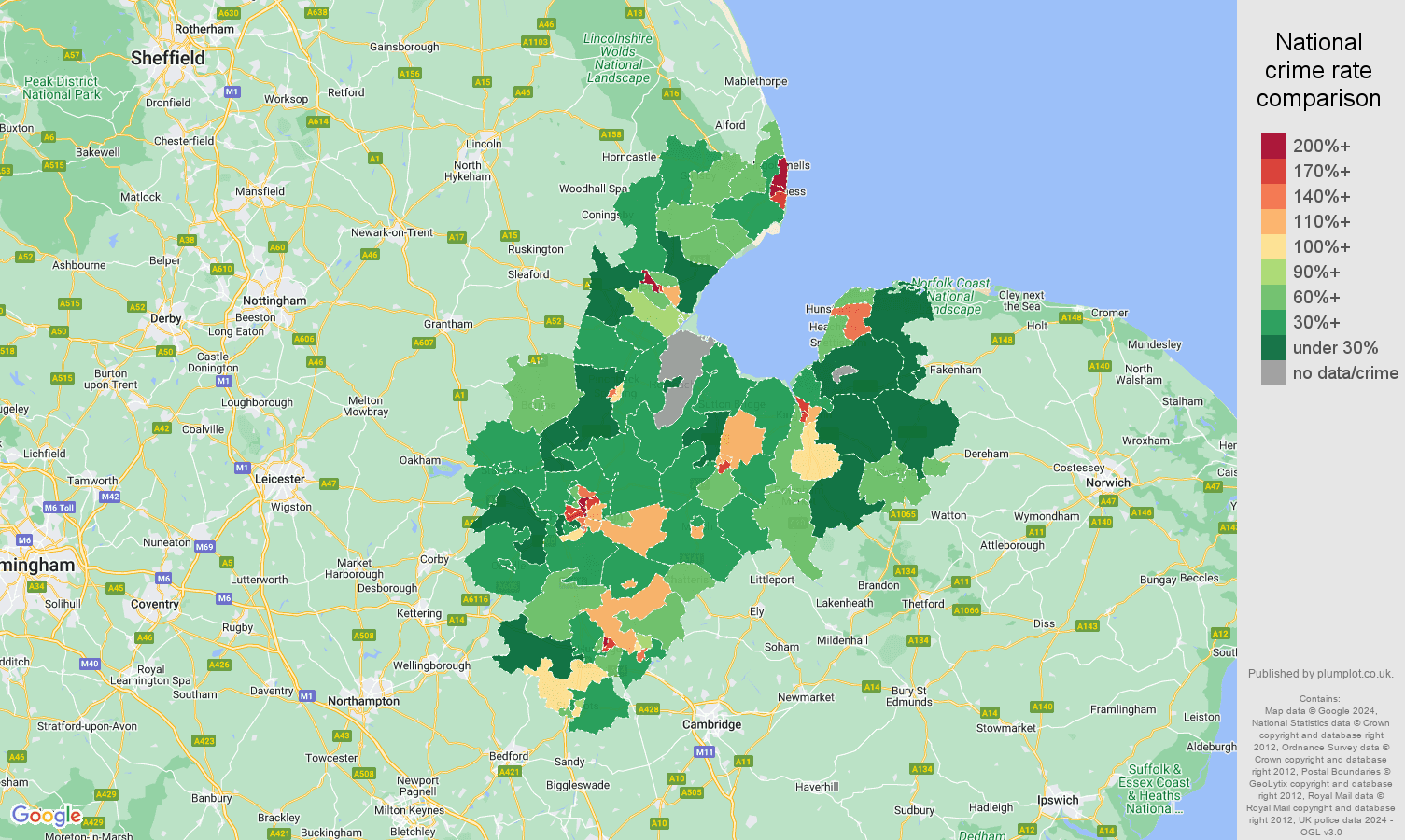 Peterborough drugs crime rate comparison map