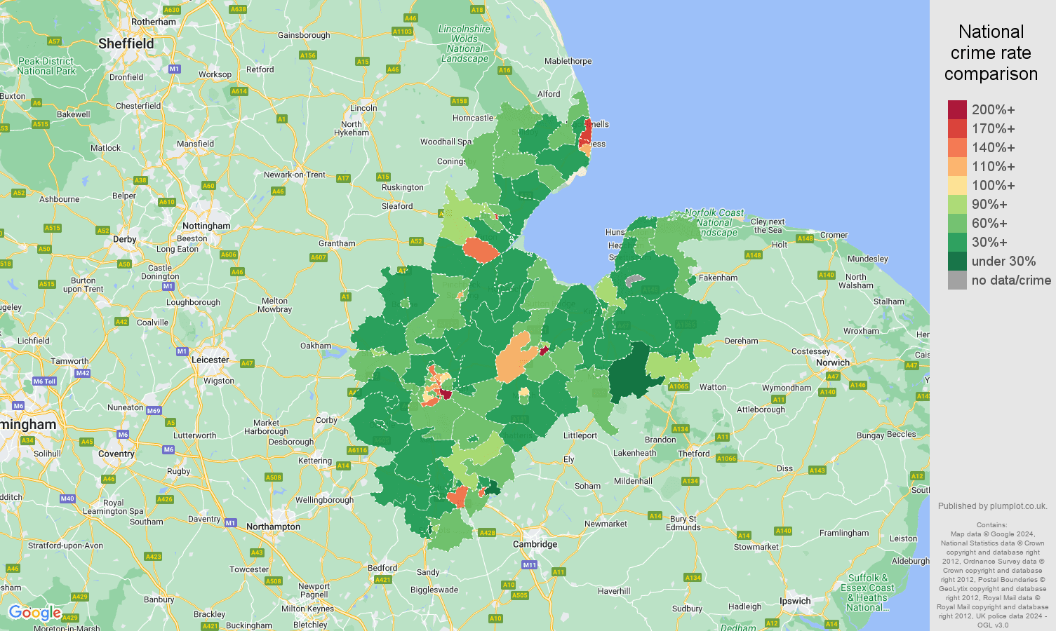 Peterborough other theft crime rate comparison map