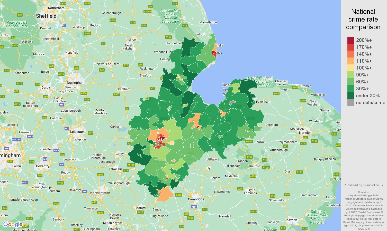Peterborough public order crime rate comparison map