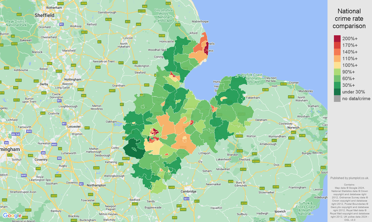 Peterborough violent crime rate comparison map