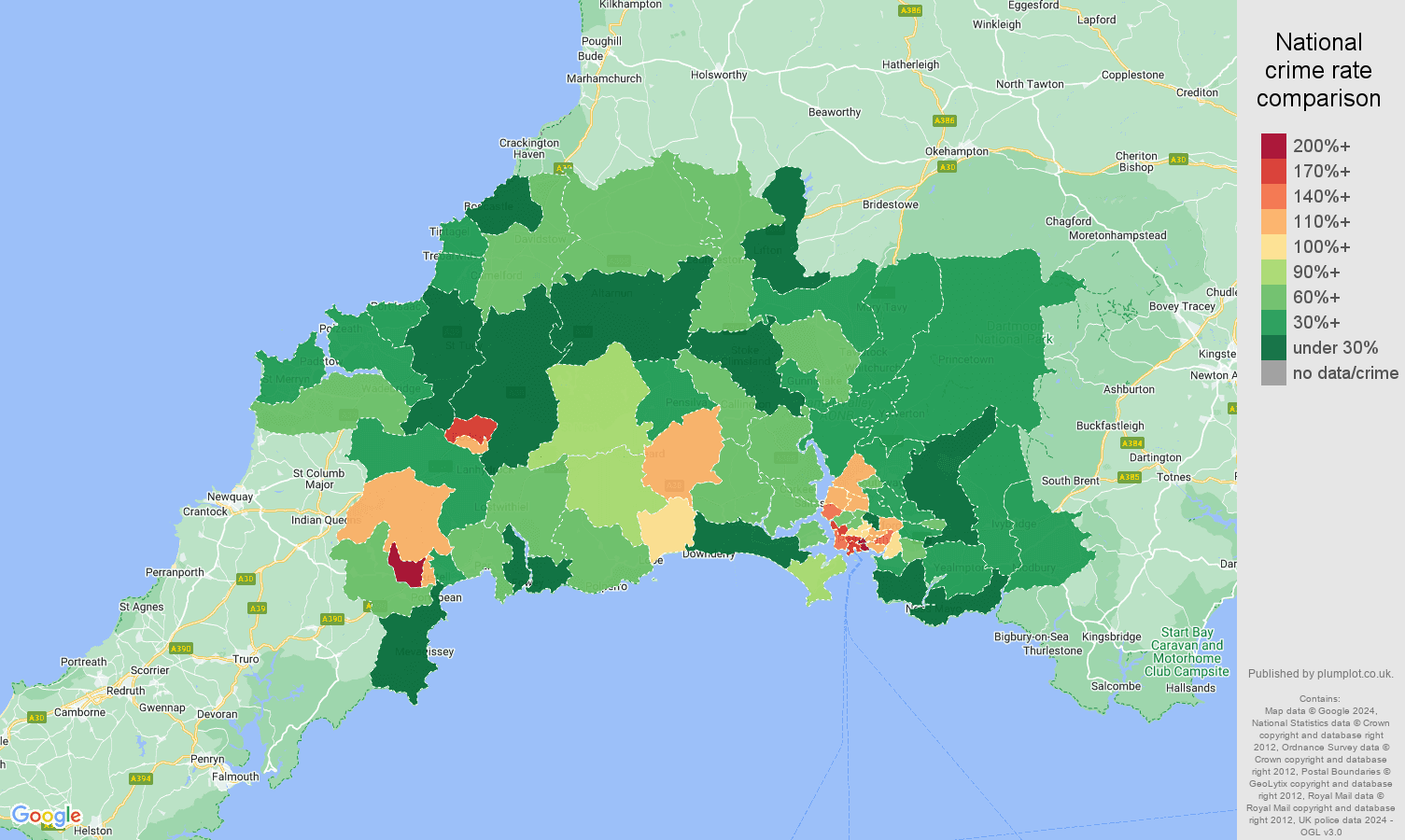 Plymouth antisocial behaviour crime rate comparison map