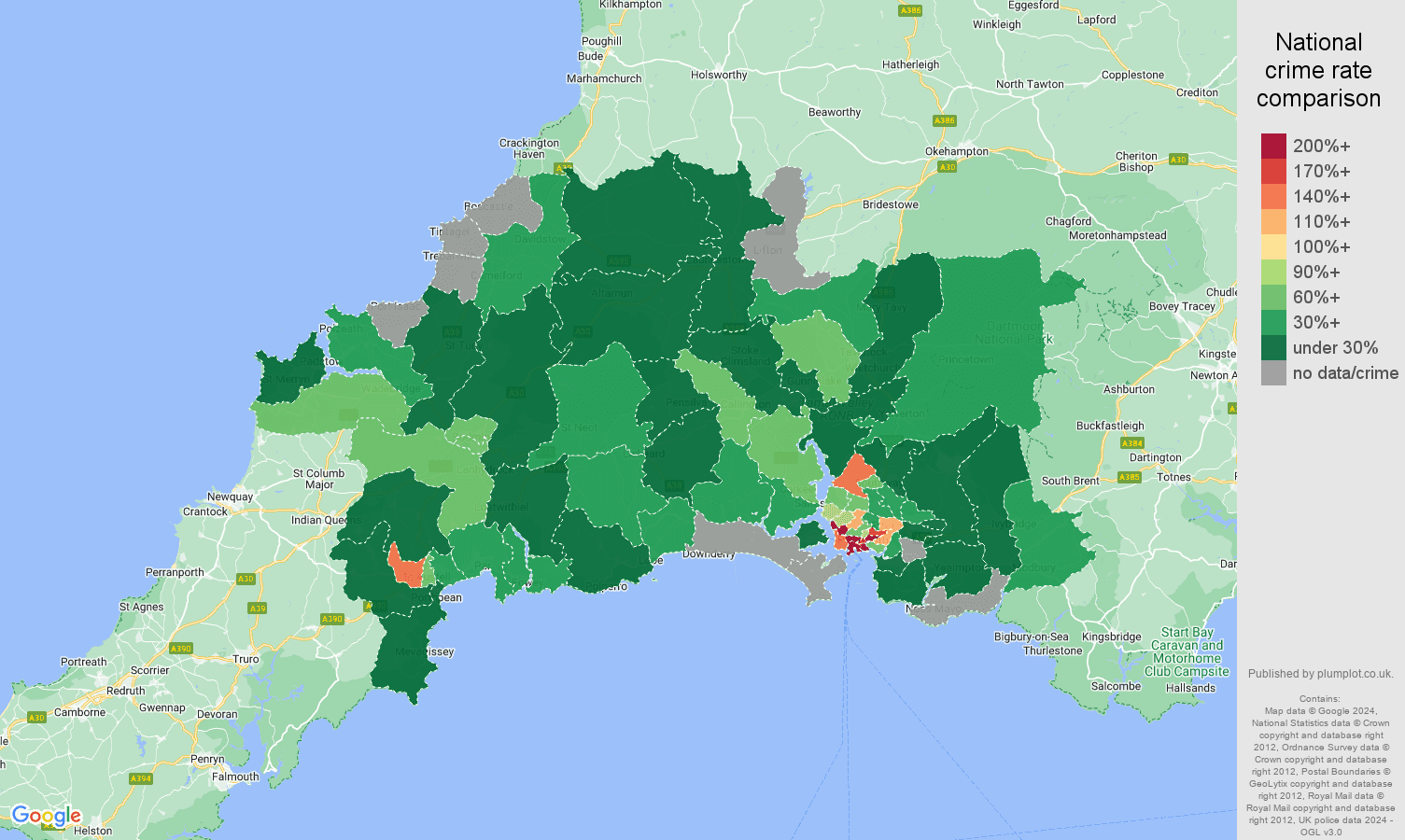 Plymouth drugs crime rate comparison map