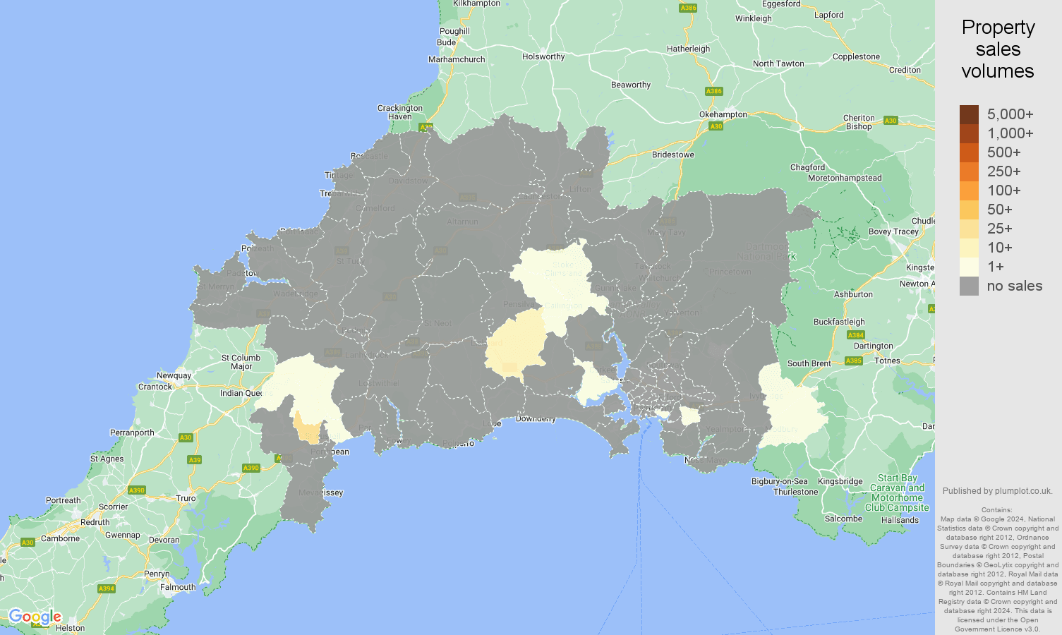 Plymouth map of sales of new properties