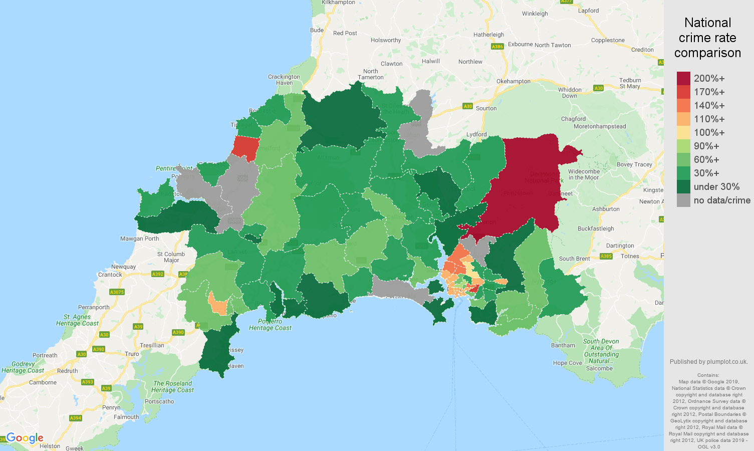 Plymouth other crime rate comparison map