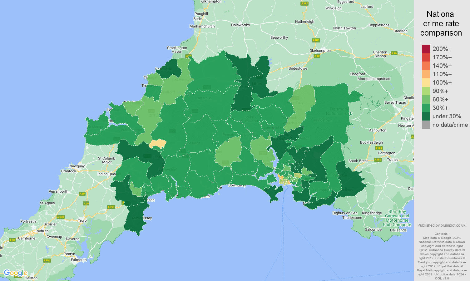 Plymouth other theft crime rate comparison map