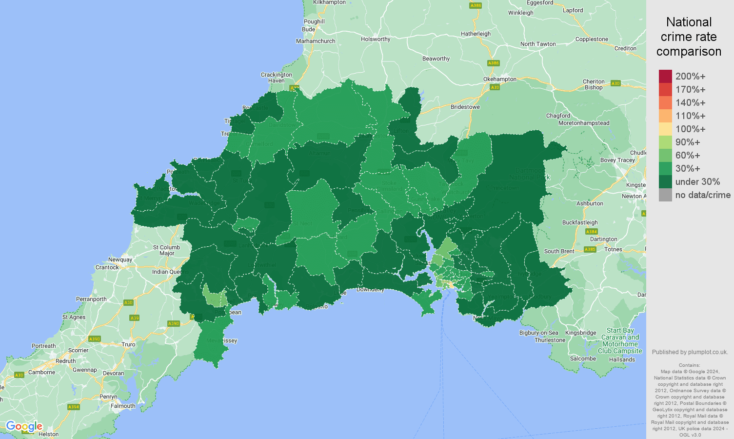 Plymouth public order crime rate comparison map