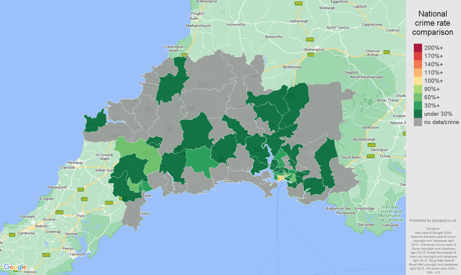 Plymouth robbery crime rate comparison map