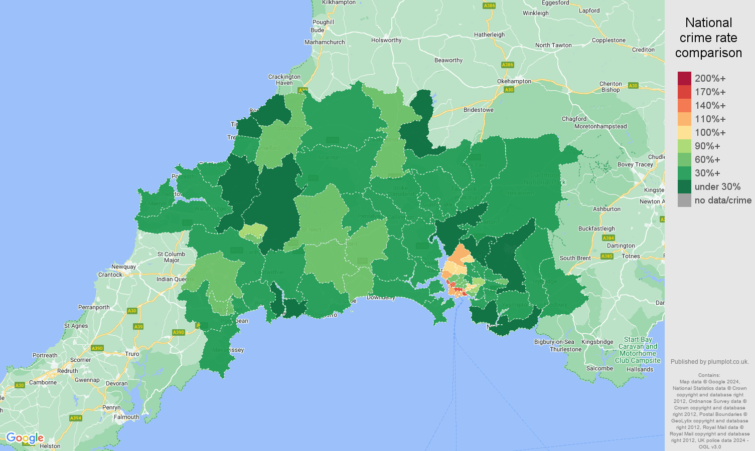 Plymouth violent crime rate comparison map
