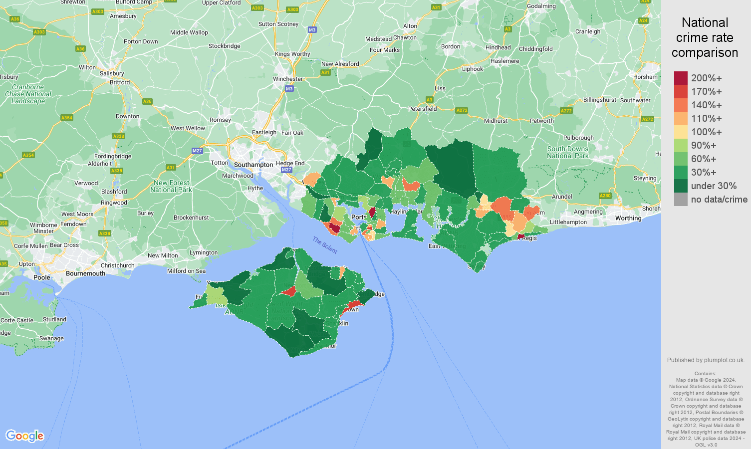Portsmouth antisocial behaviour crime rate comparison map