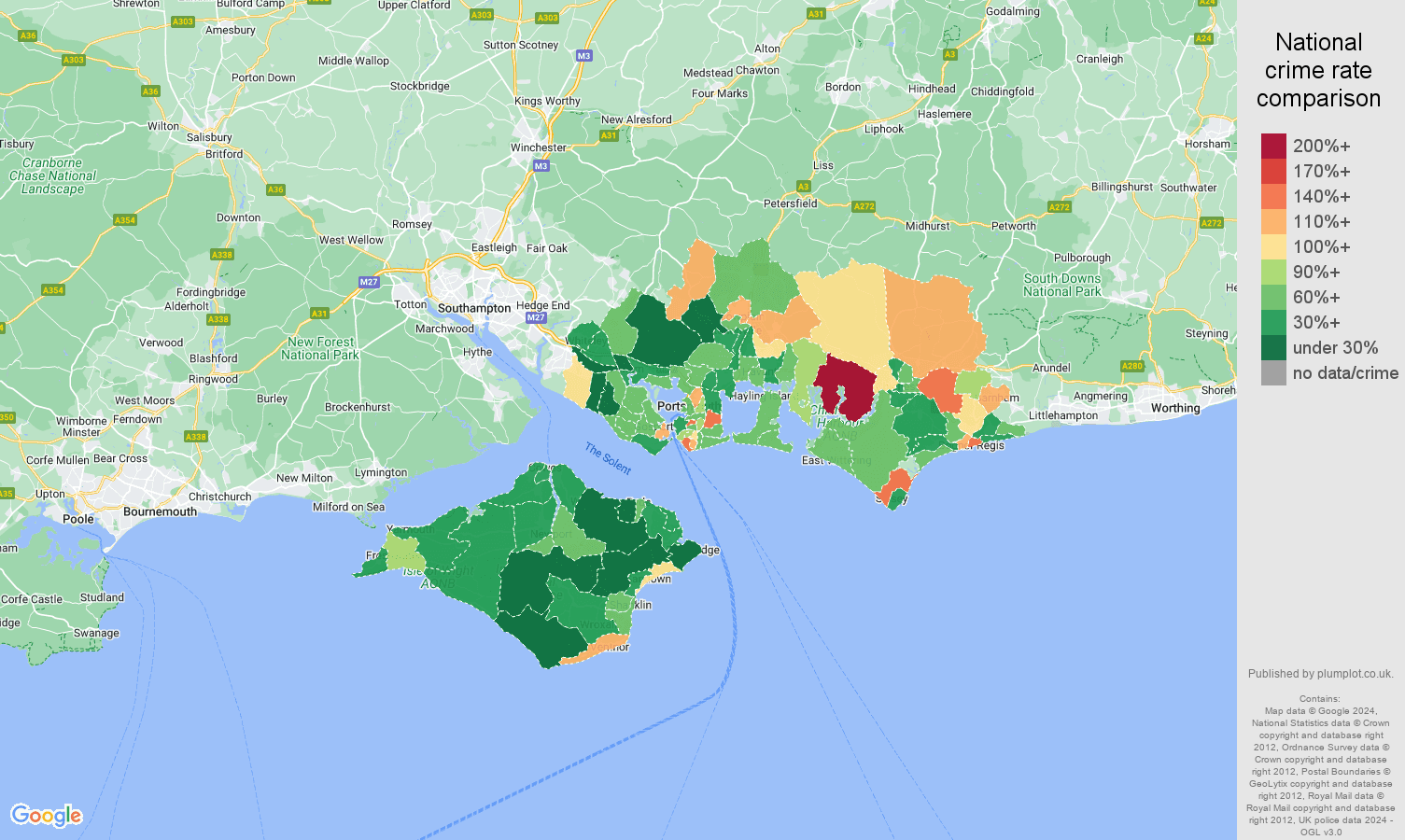 Portsmouth burglary crime rate comparison map