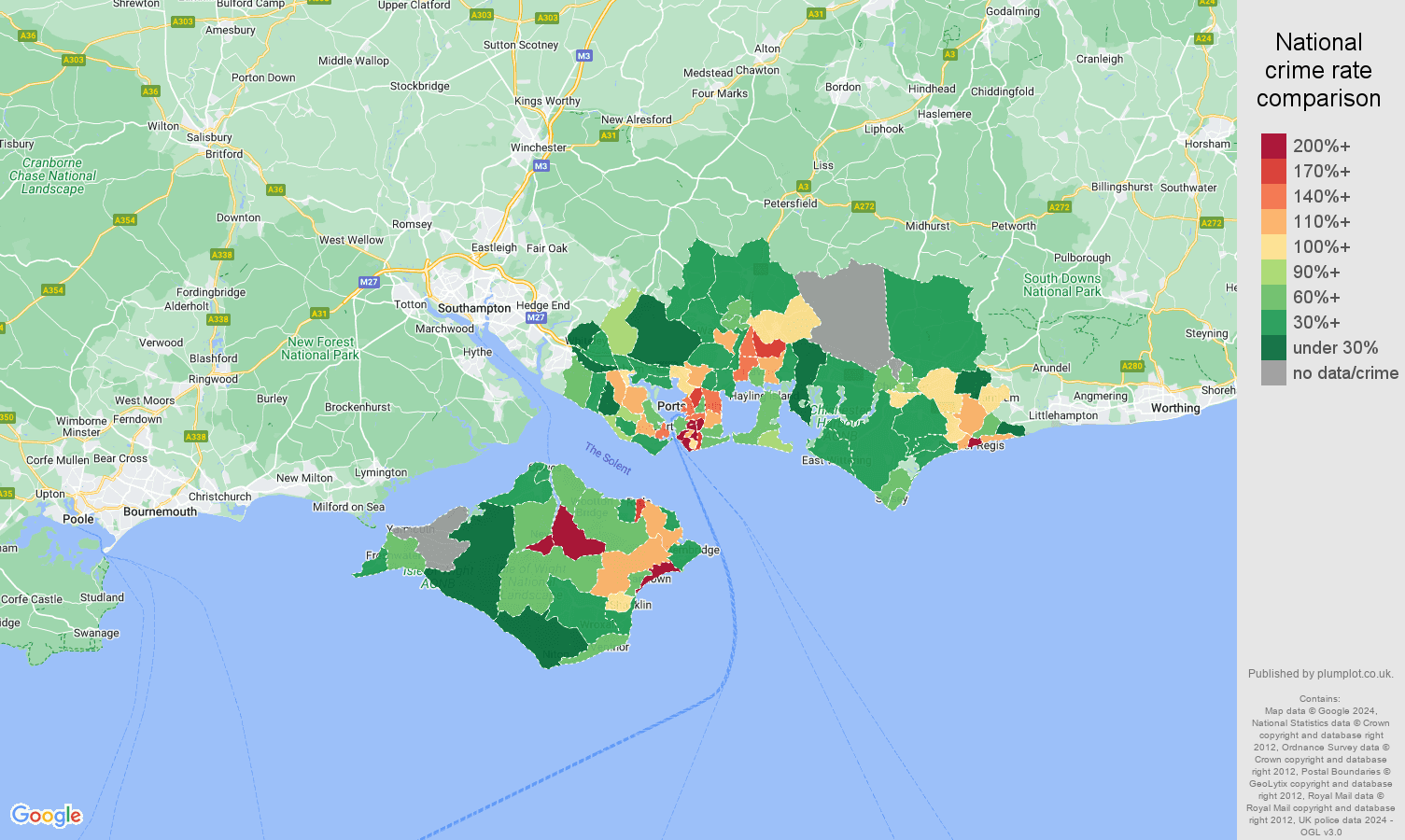 Portsmouth drugs crime rate comparison map