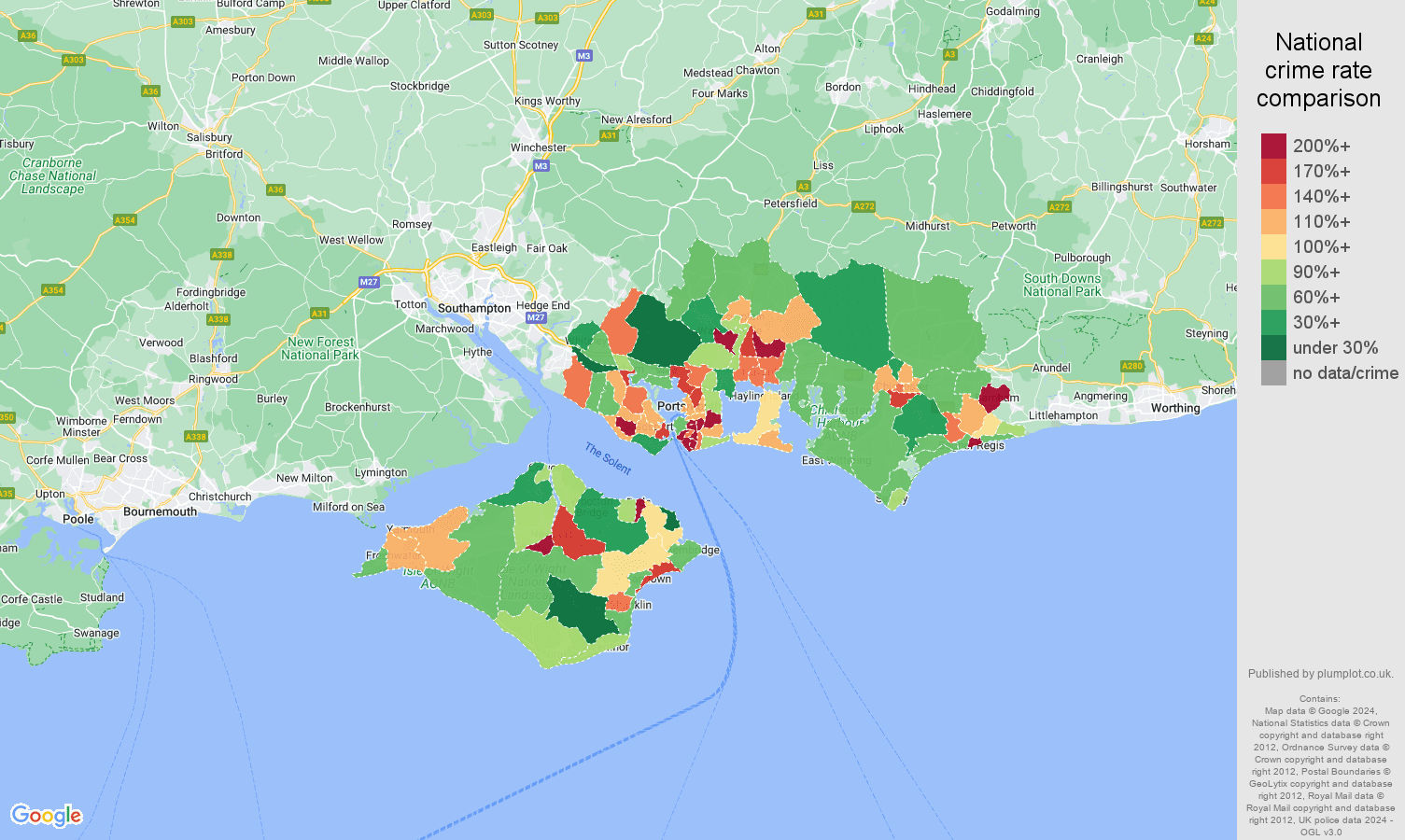 Portsmouth public order crime rate comparison map