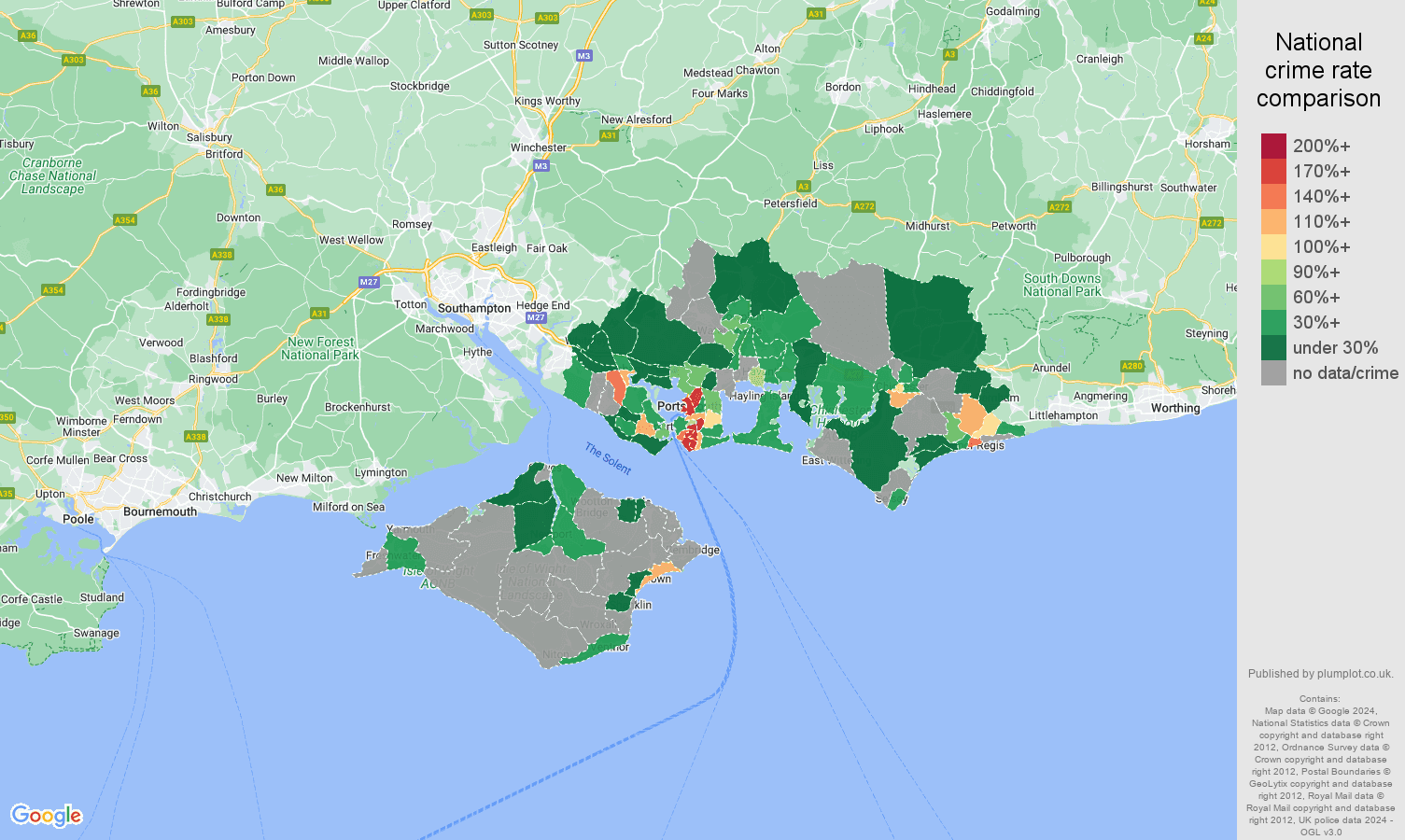 Portsmouth robbery crime rate comparison map