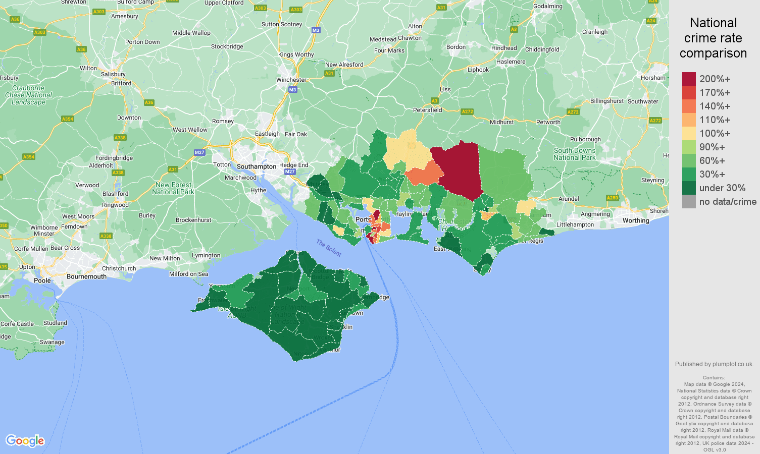 Portsmouth vehicle crime rate comparison map