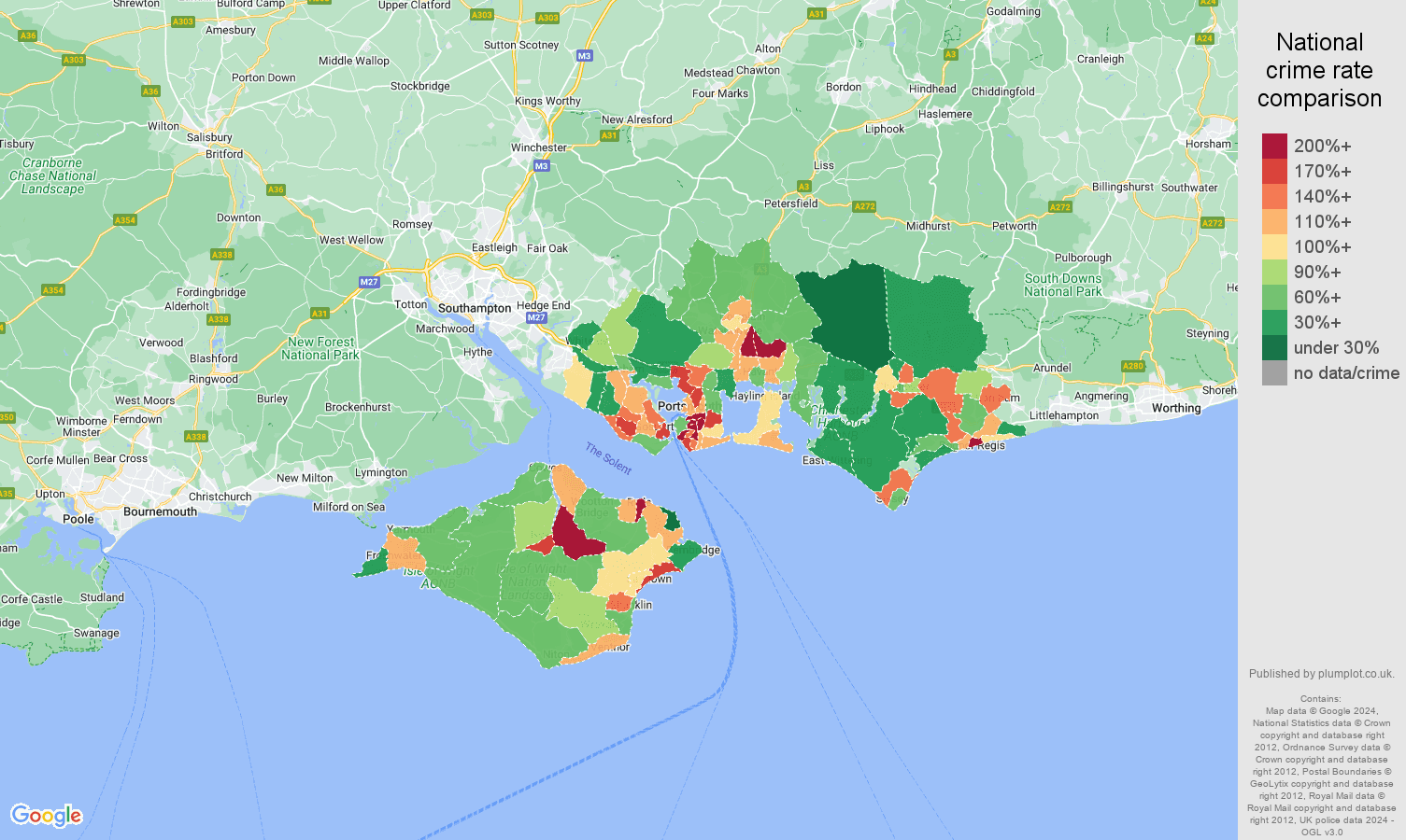 Portsmouth violent crime rate comparison map