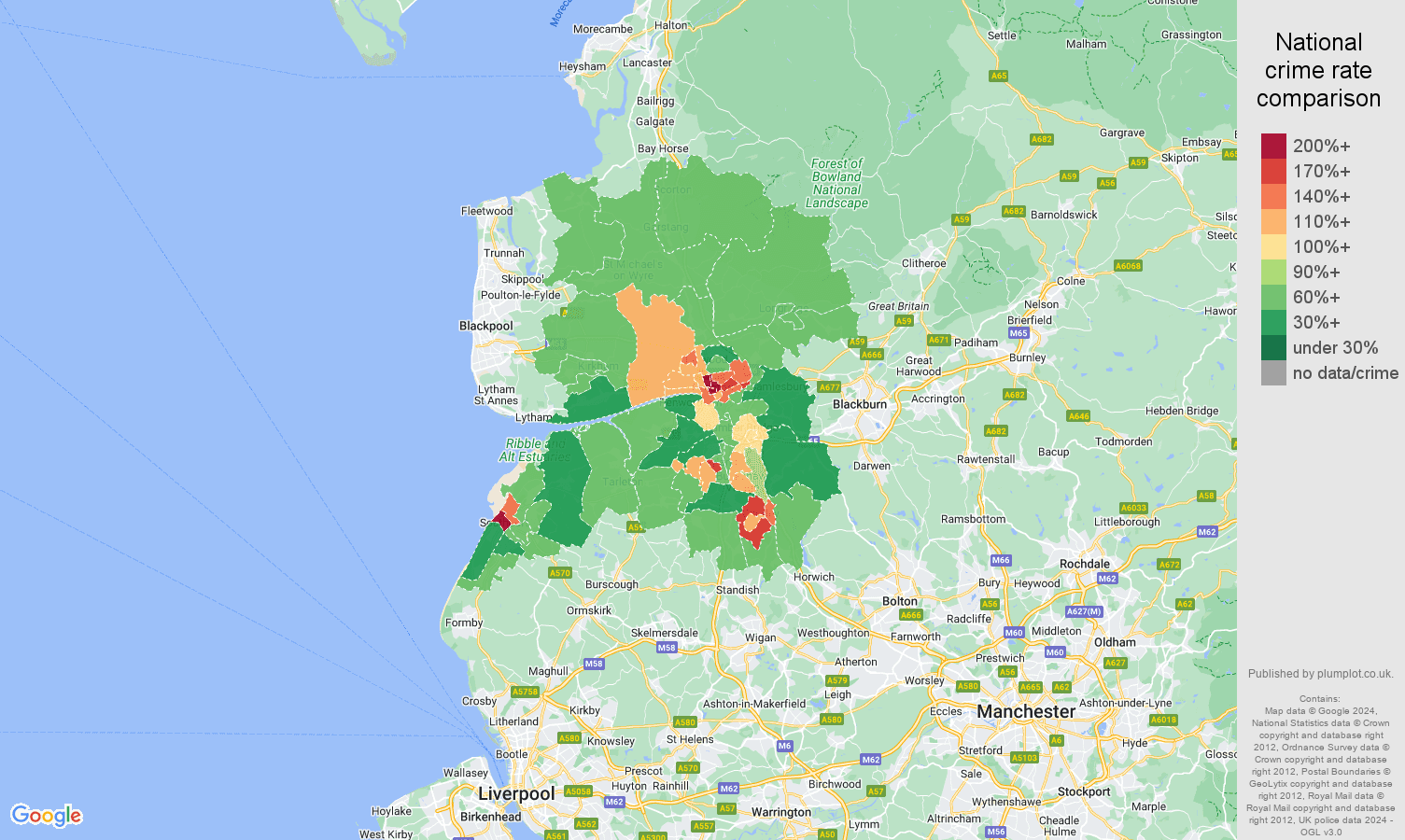 Preston crime rate comparison map